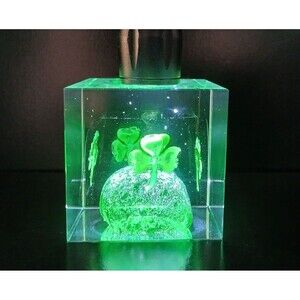 Shamrock Clover Paperweight Square Irish Glass Block Saint Patrick's Day Gift